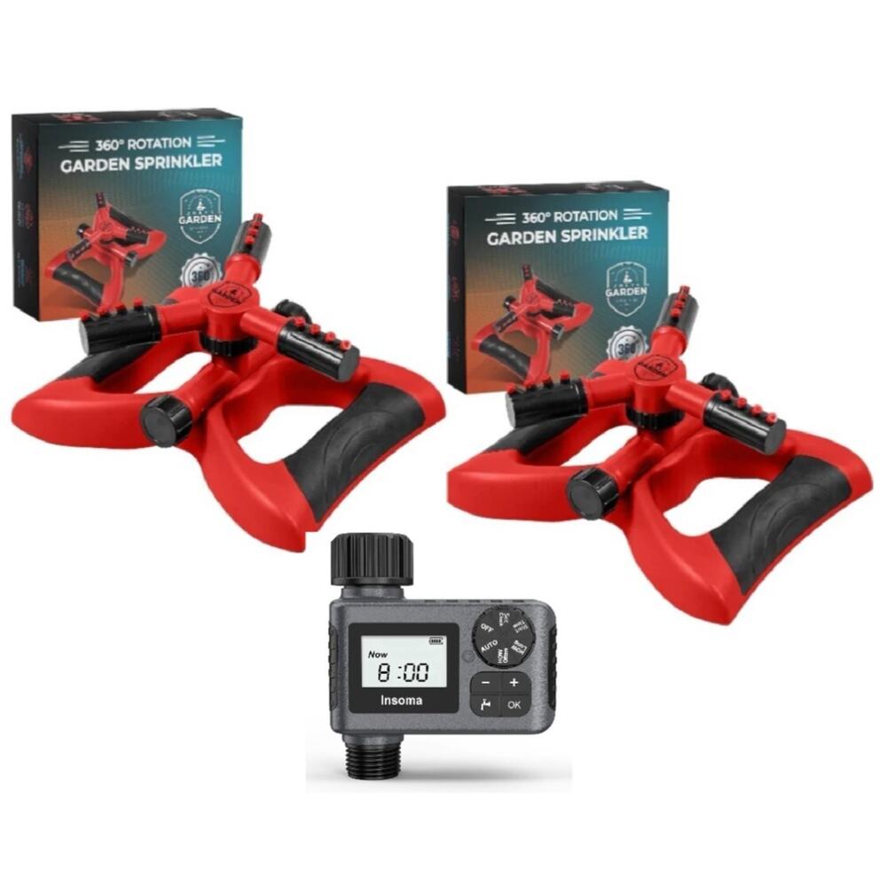 Joeys 2Pac Sprinkler for Yard, Rotating Garden Sprinkler for Large Area Coverage